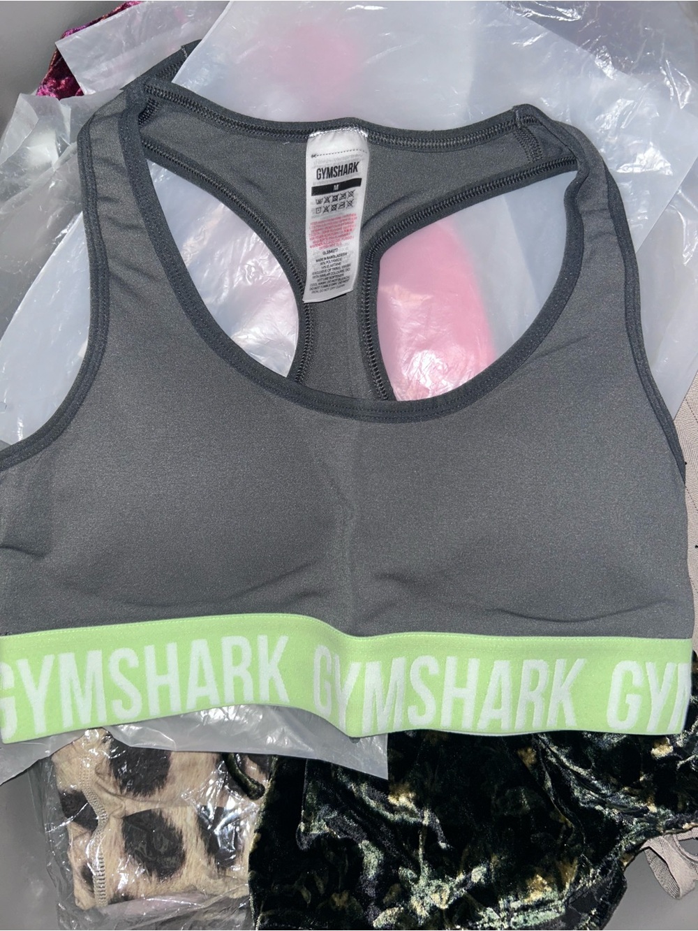 Gymshark RacerBack Gray Sports Bra with Lime Band